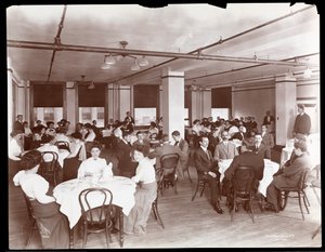 View of Men and Women Dining in a Cafeteria at Parke, Davis and Co., Chemists, Hudson and Vestry Streets, New York